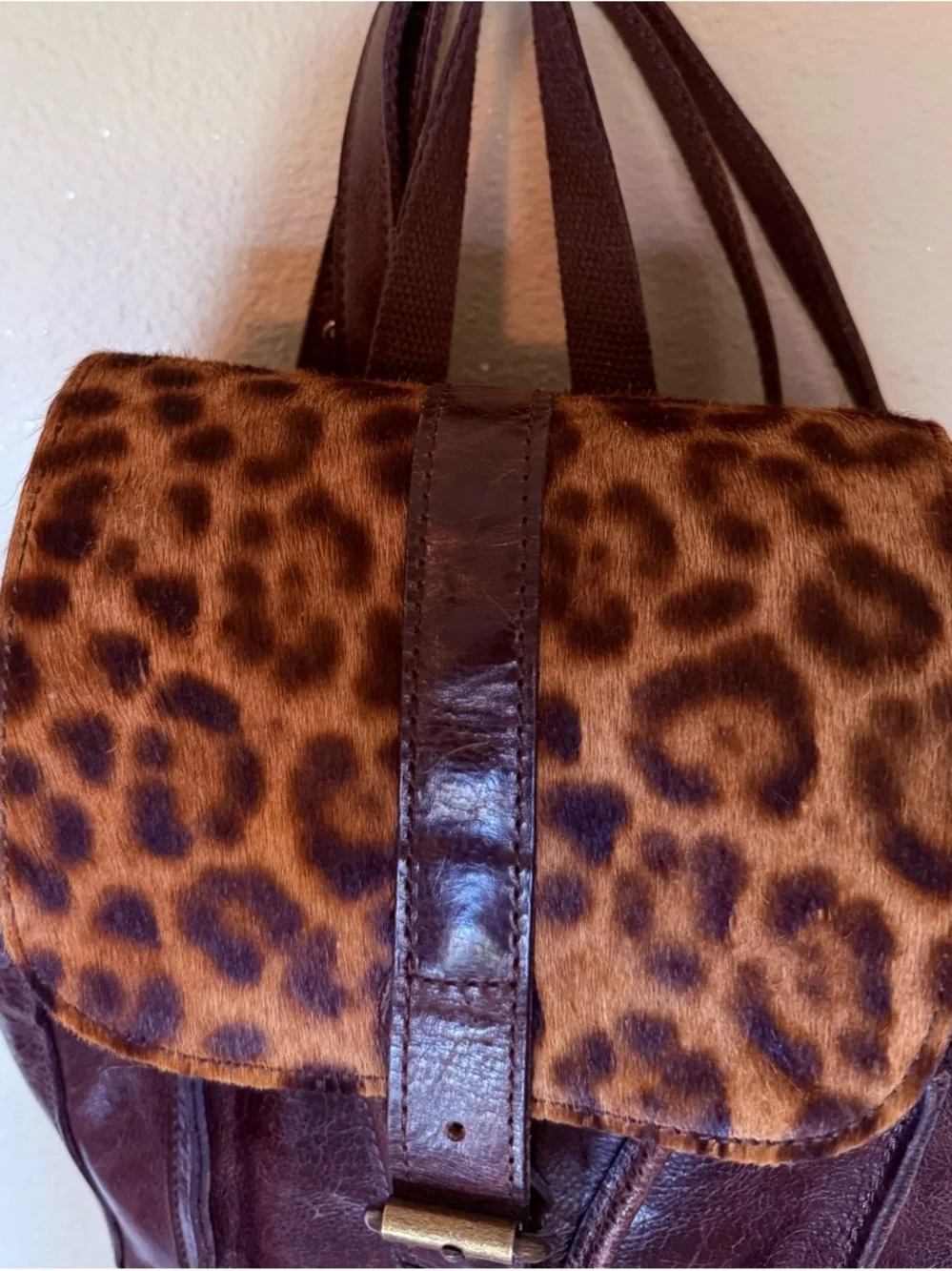 Patricia Nash Leather Aberdeen Leopard Haircalf Backpack